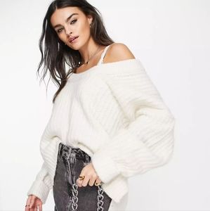 NWT Free People Blue Bell Chunky Knit Oversized Sweater In Cream SZ Large